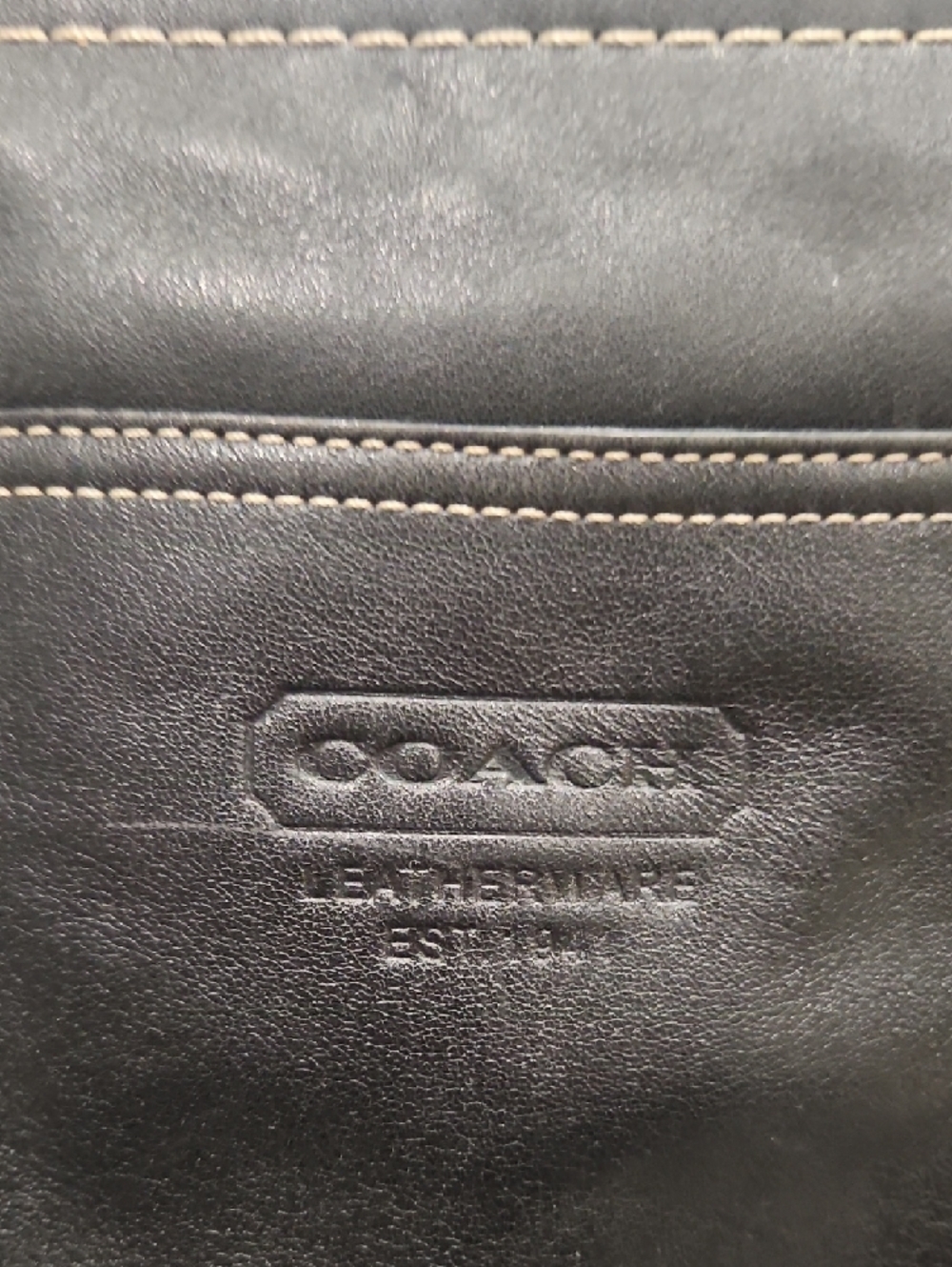 Coach Hampton Black Leather Tote with Contrast Stitching and Buckle Straps - Picture 2 of 13